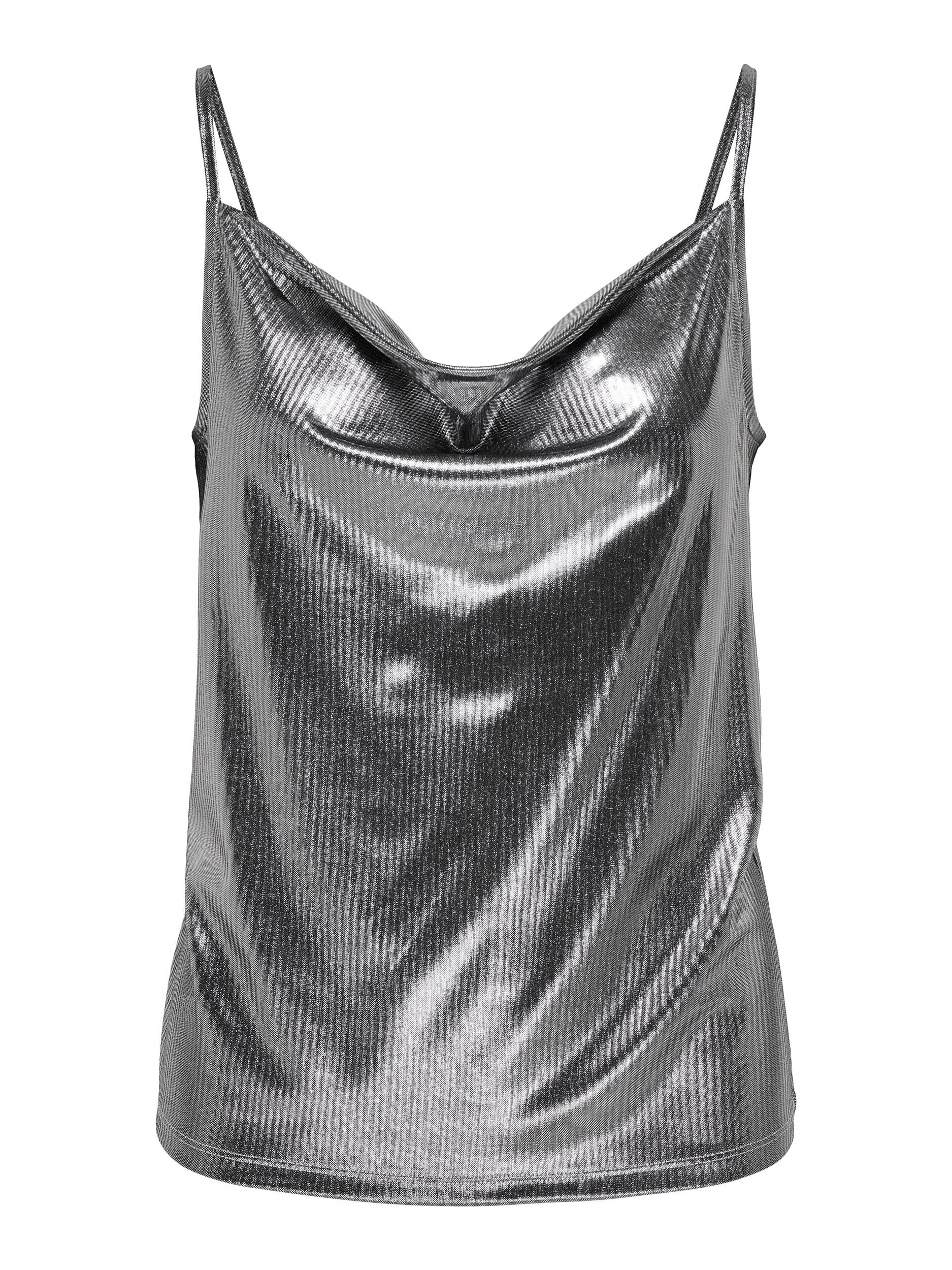 Ladies Melia Strap Waterfall Top-Silver-Front View