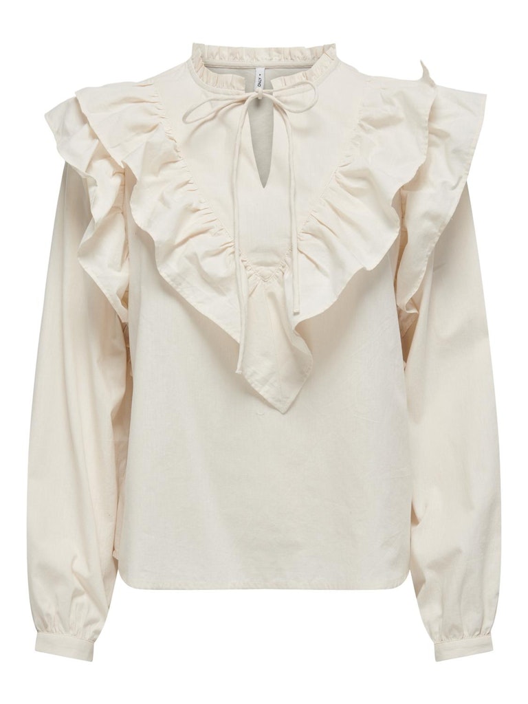 ONLY Regina Long Sleeve Frill Ecru Top Ecru front view