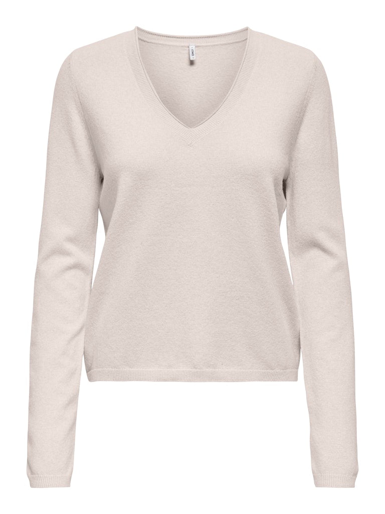 ONLY Loyal Long Sleeve V-Neck Pullover Knit - Moonbeam Melange Moonbeam Melange back view