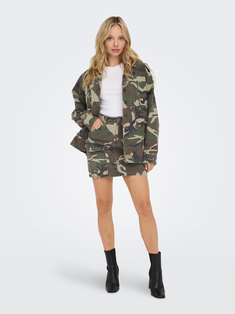 ONLY Margot Long Sleeve Cargo Jacket-Weathered Teak Weathered Teak model front view