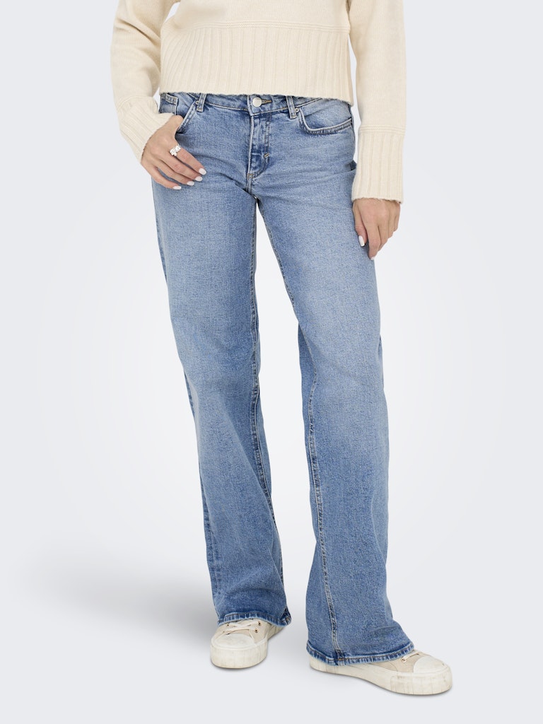 ONLY Juicy Low Waist Wide Leg Denim Jeans Light Blue Denim front view