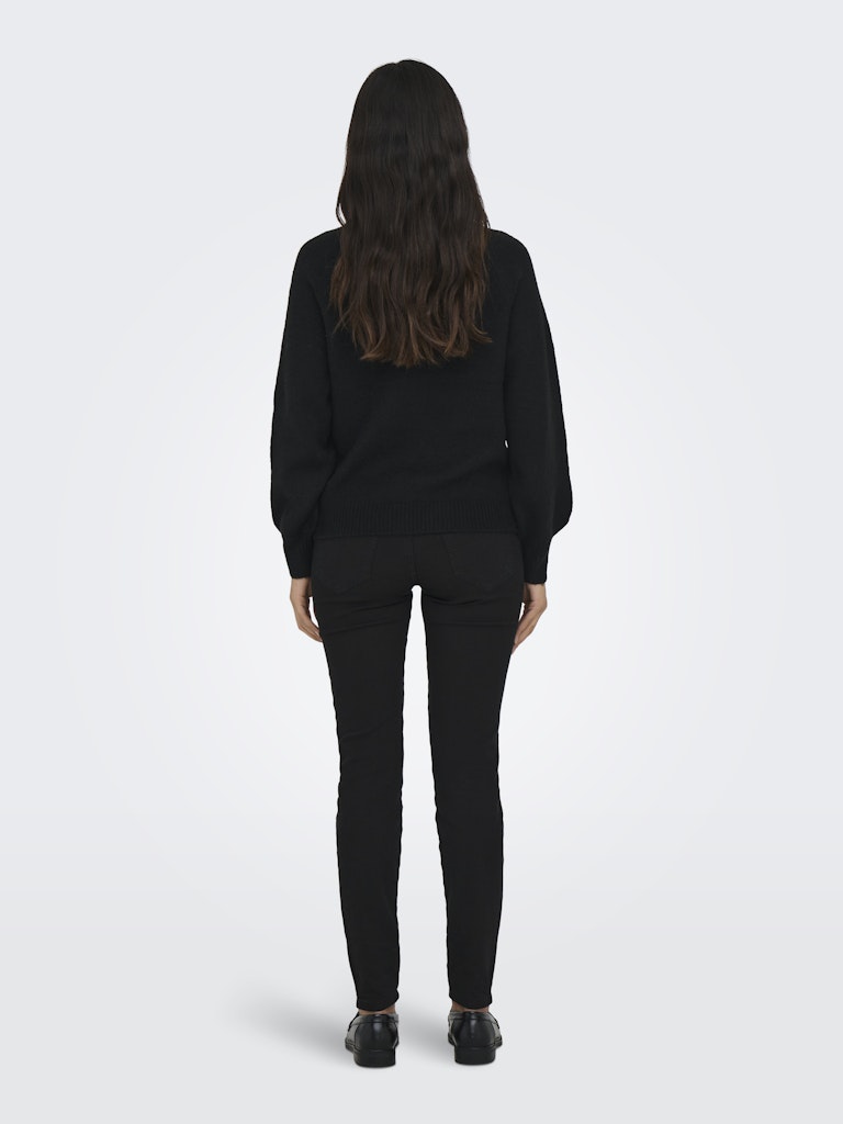 Ladies Emma Life Long Sleeve Button Detail Knit - Black-Model Back View