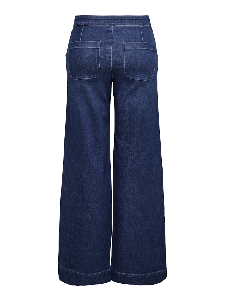 Ladies Madison High Waist Button Wide Denim Jeans-Back View