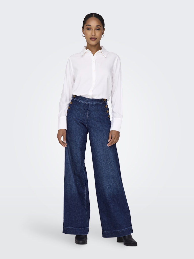 Model front view of Madison wide leg jeans