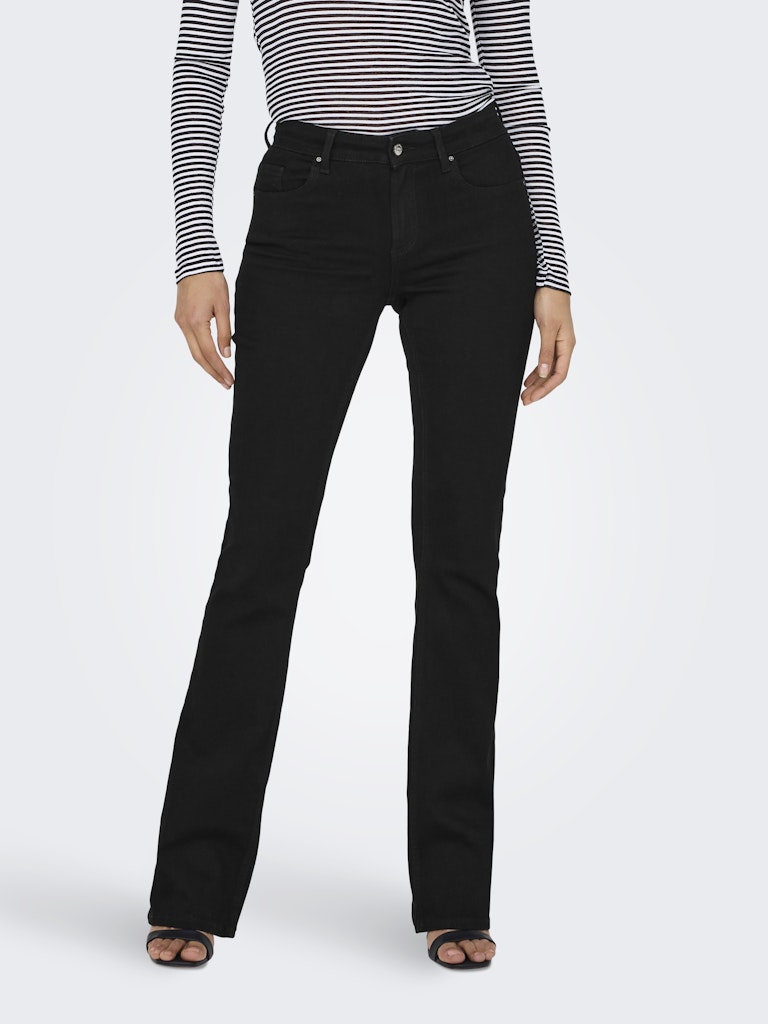 ONLY Blush Mid Waist Flared Black Denim Jeans BLACK DENIM front view