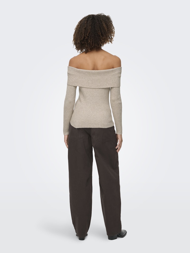 Ladies Katia Life Long Sleeve Off Shoulder Knit - Mocha Meringue Melange-Model Back View
