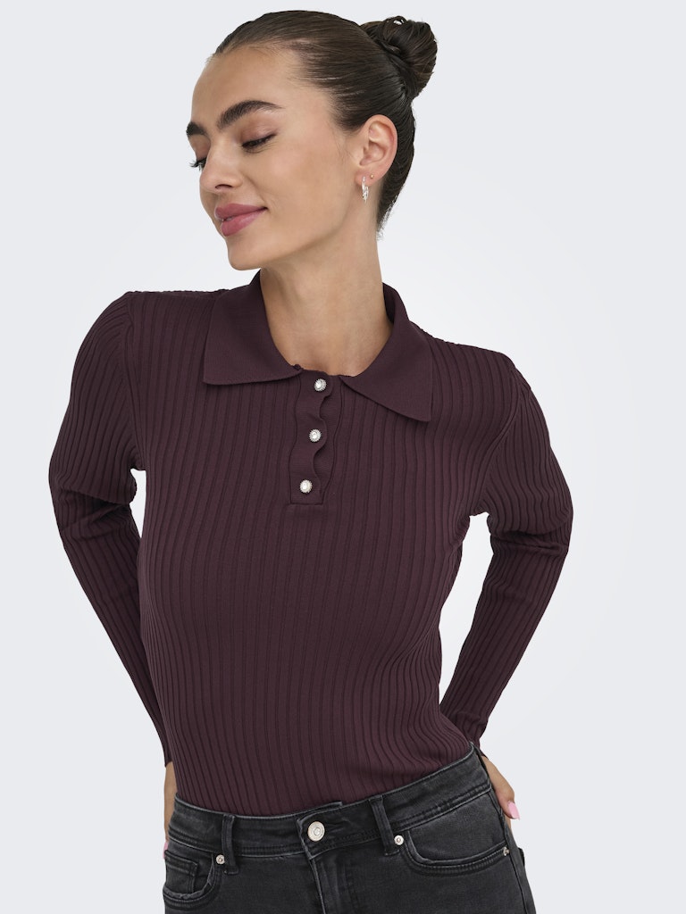 ONLY Elisa Long Sleeve Rib Polo Knit - Purple Purple front view