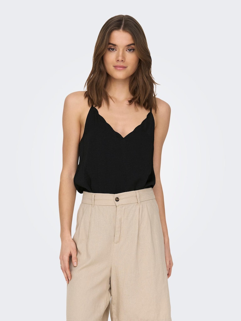 Ladies Debbie Singlet Woven-Black-Front View vi