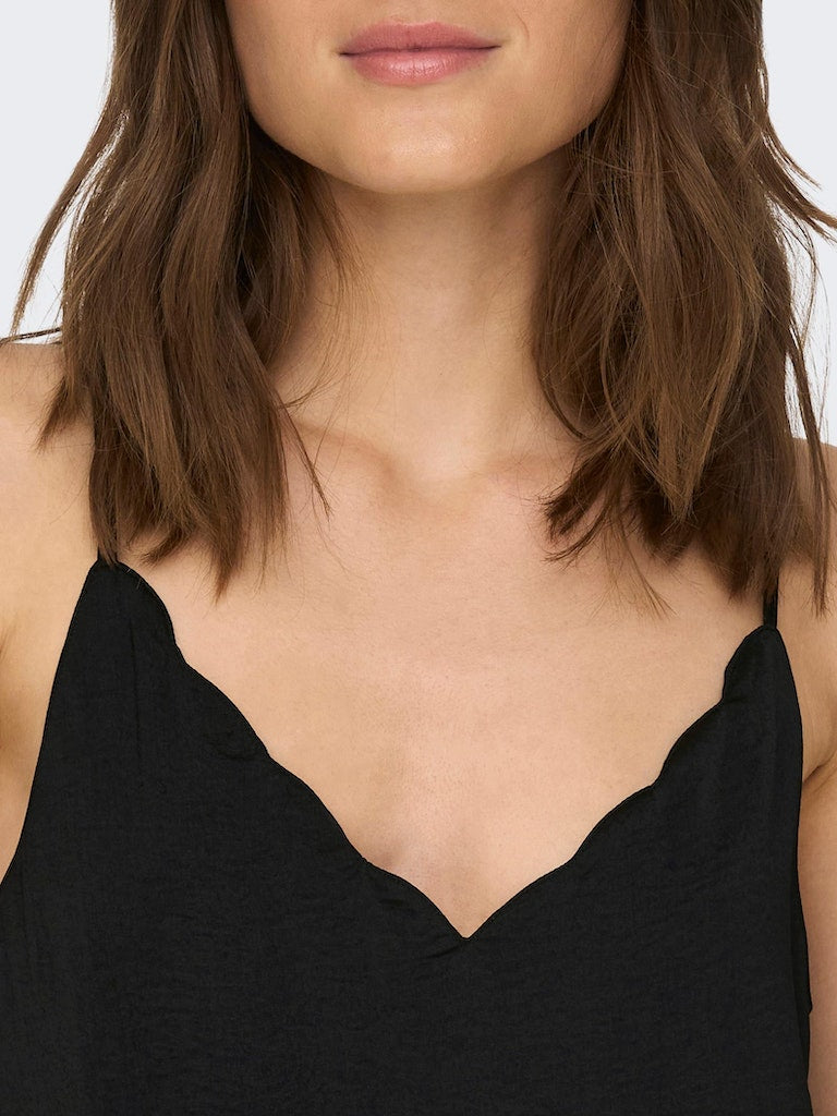 Ladies Debbie Singlet Woven-Black-Close Up of Front VIew