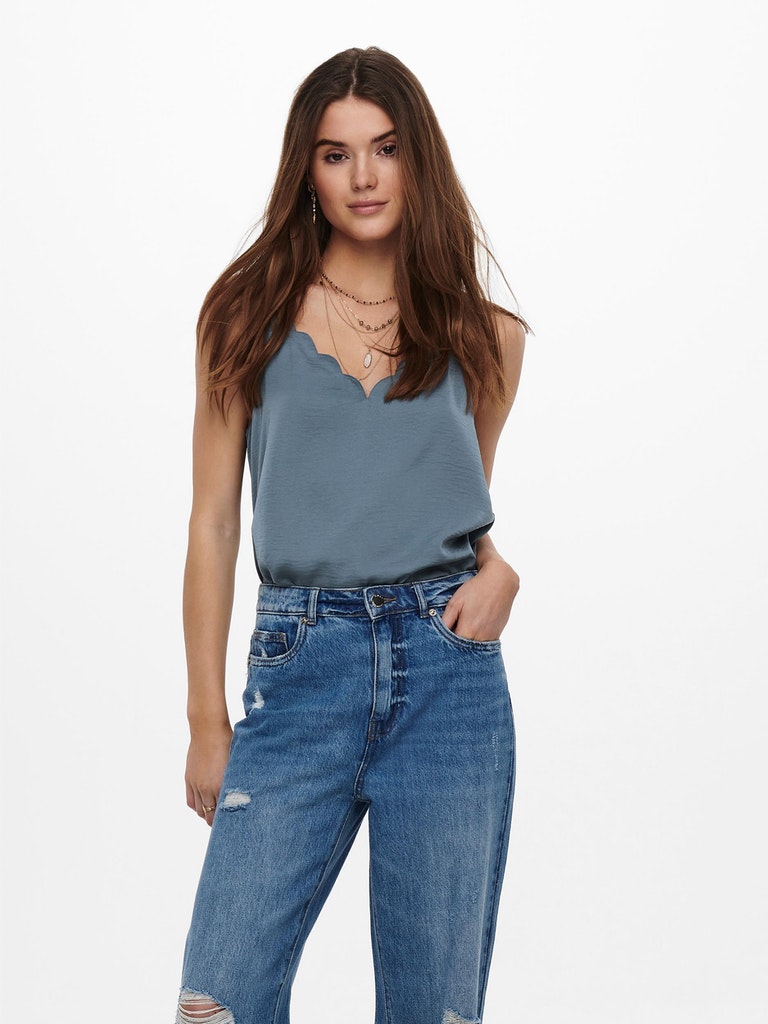 Ladies Debbie Singlet-Blue Mirage-Front View