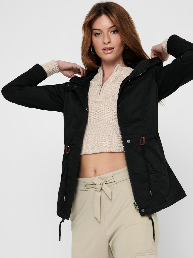 Ladies Lorca Canvas Parka-Black-Closer View of Front