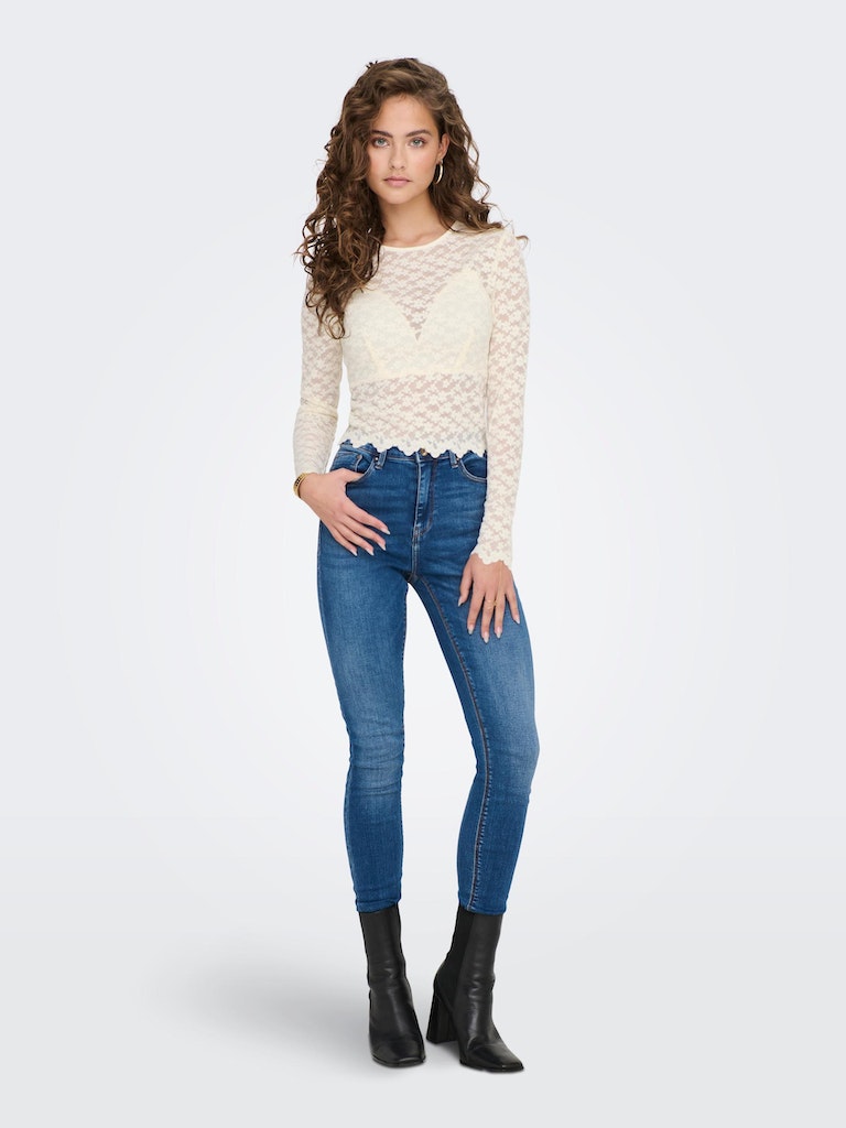 Ladies Cindy Long Sleeve Lace Top-Cloud Dancer-Full Model Front View