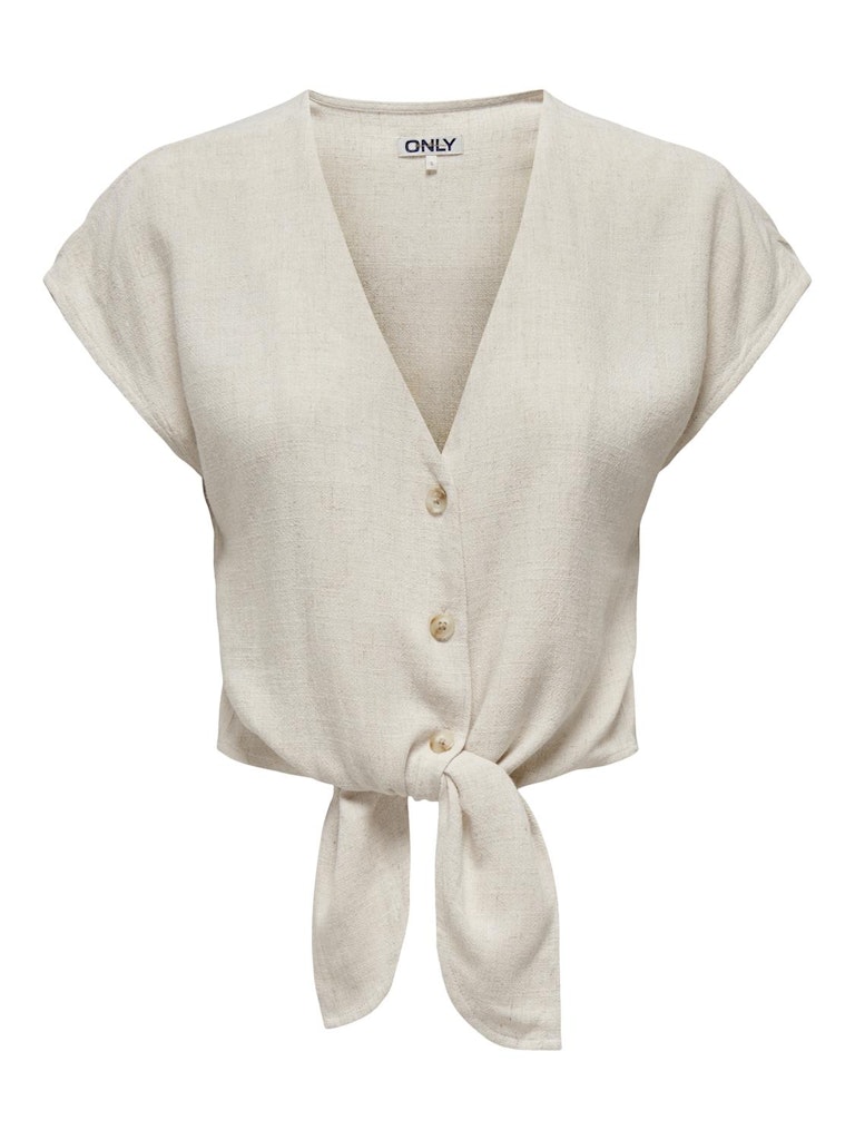 Ladies Siestra Short Sleeve Knot Top-Moonbeam-Front View