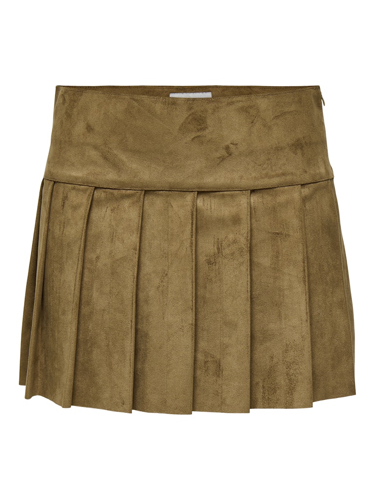 Ladies Tulip Faux Suede Pleat Skirt-Ghost Front View