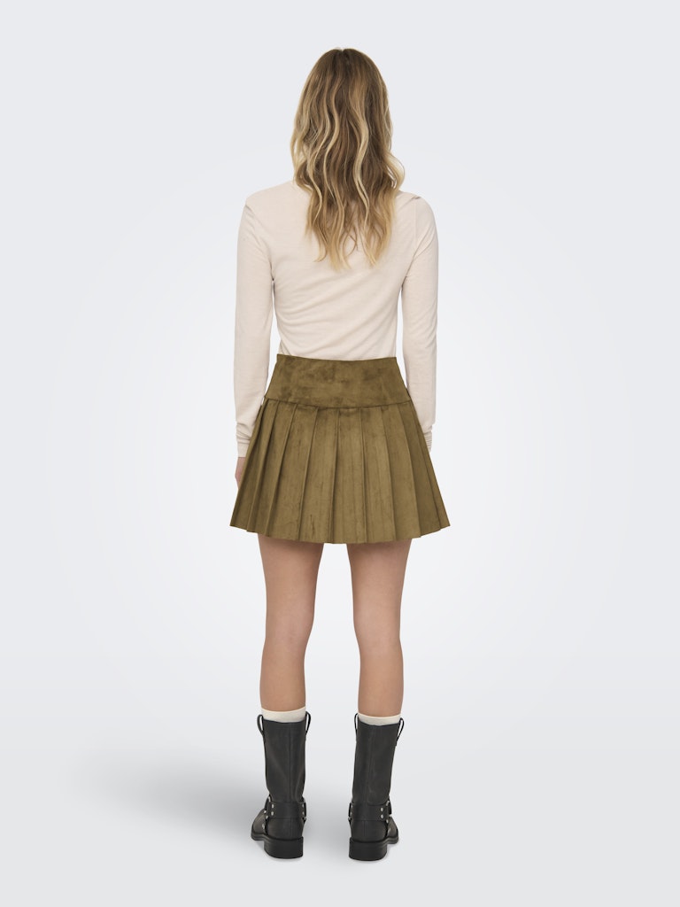 Ladies Tulip Faux Suede Pleat Skirt-Model Back View