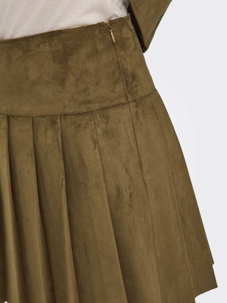 Ladies Tulip Faux Suede Pleat Skirt-Close Up Look
