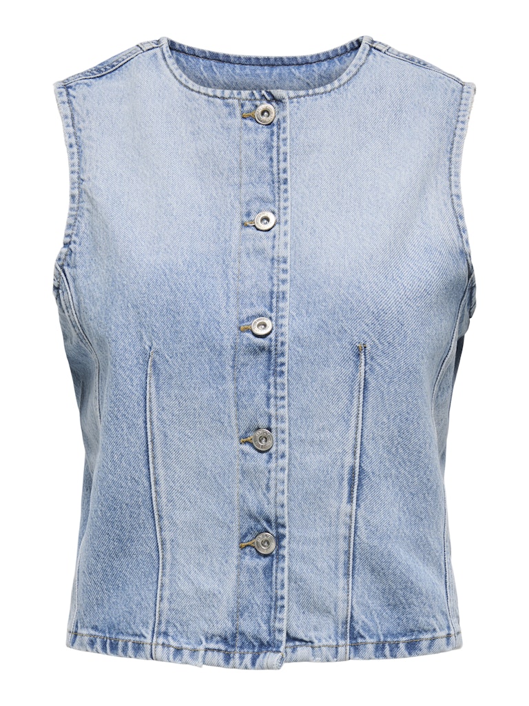 Ladies Aya Sleeveless Fitted Denim Vest-Light Blue Denim-Front View
