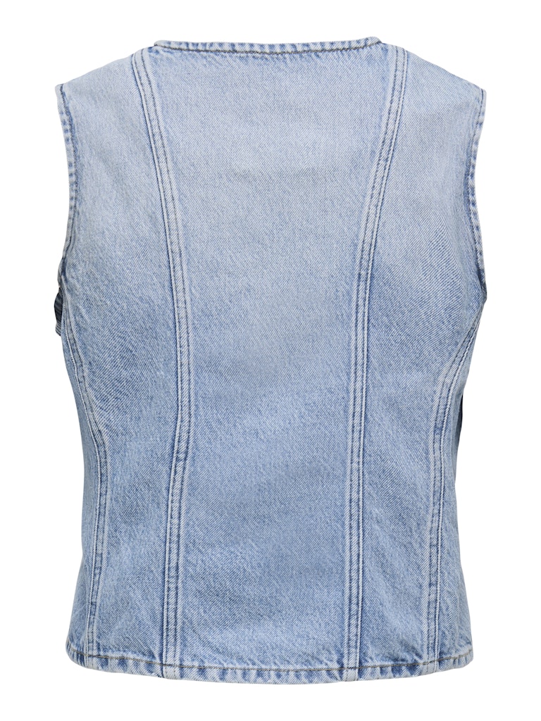 Ladies Aya Sleeveless Fitted Denim Vest-Light Blue Denim-Back View