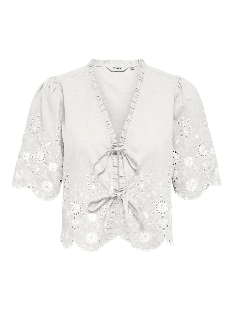 Ladies Miffy Short Sleeve Tie Top-Cloud Dancer-Front View