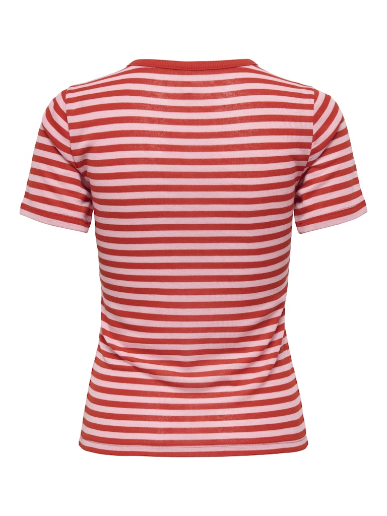 Ladies Onlelli Short Sleeve Rib Top-Spicy Orange-Back View