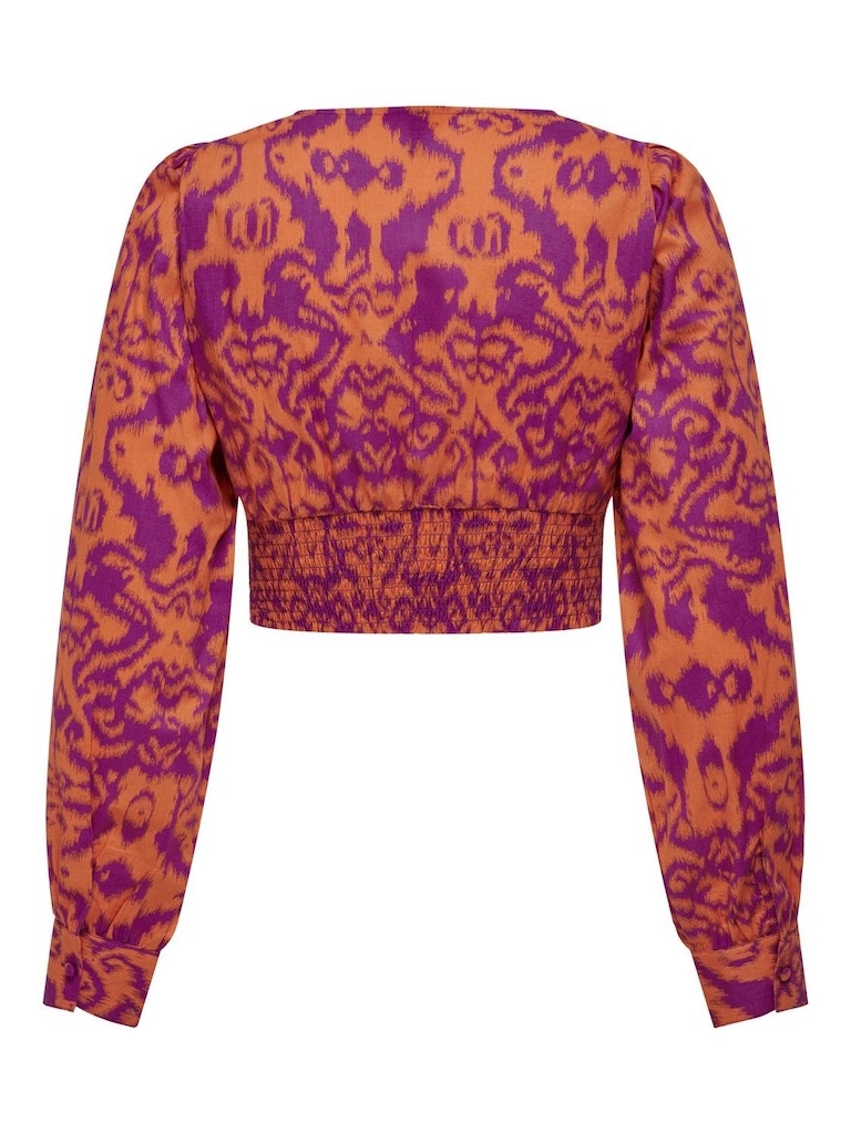 Ladies Lou Life Emb Long Sleeve V-Neck Short Top-Tigerlily-Back View