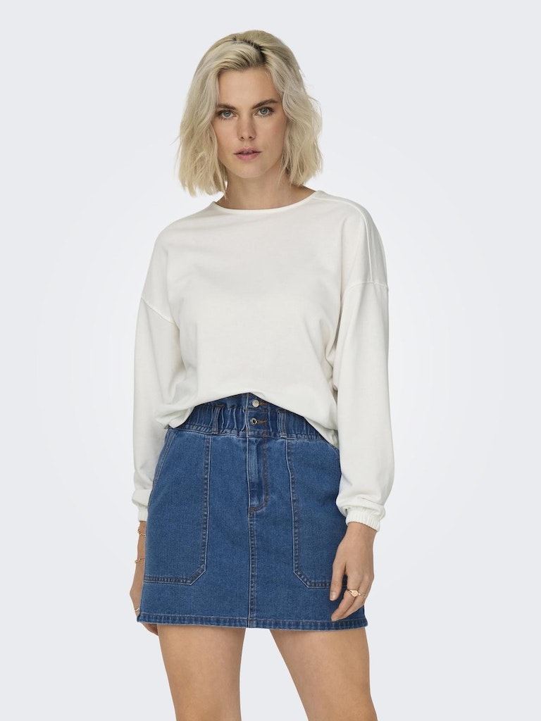 Ladies Sitta Long Sleeve 2-Way Twist O-Neck Sweatshirt-Cloud Dancer-Model Front View