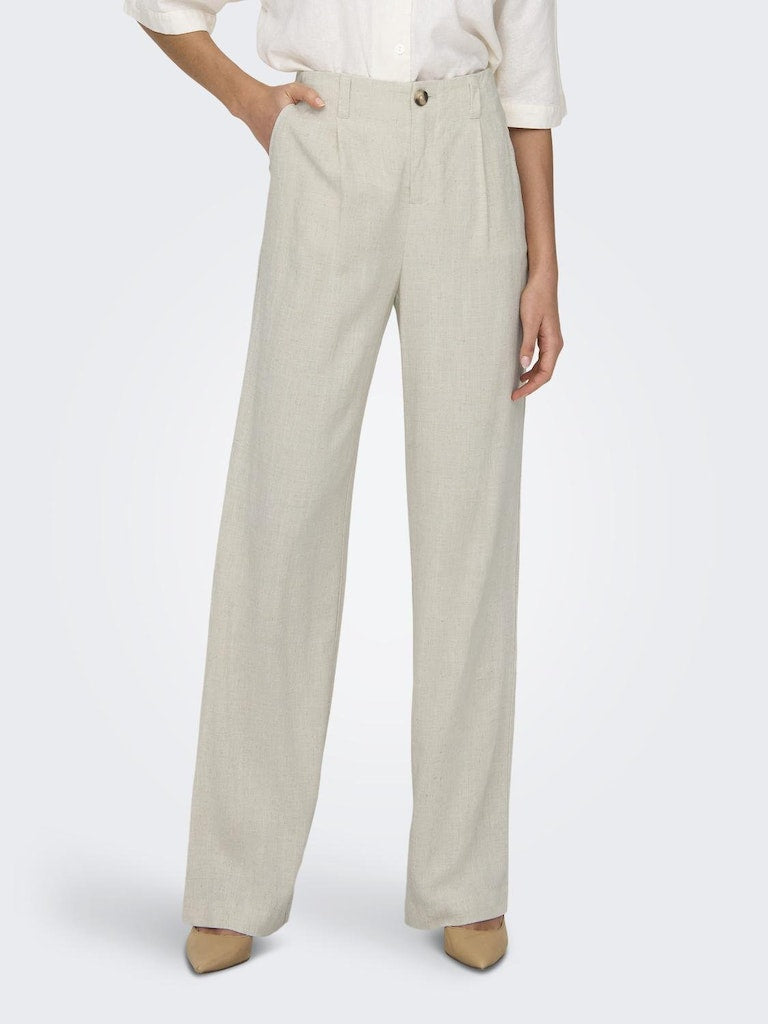 Ladies Agnes Linen Pants-Moonbeam-Model Front View