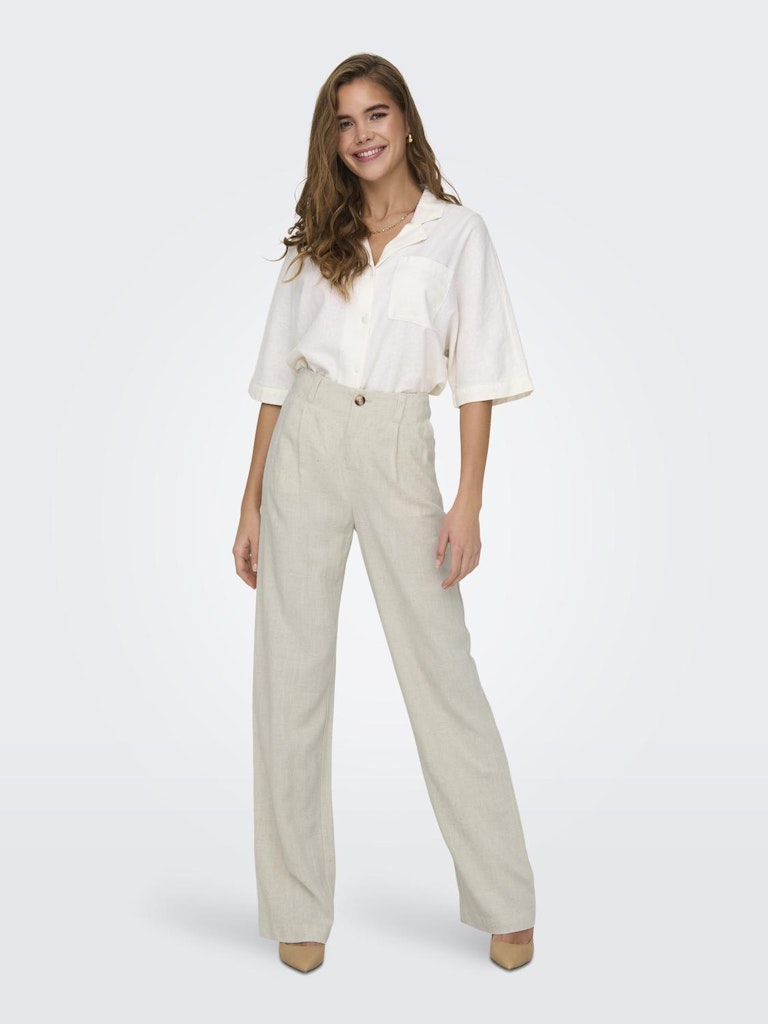 Ladies Agnes Linen Pants-Moonbeam-Model Full Front View