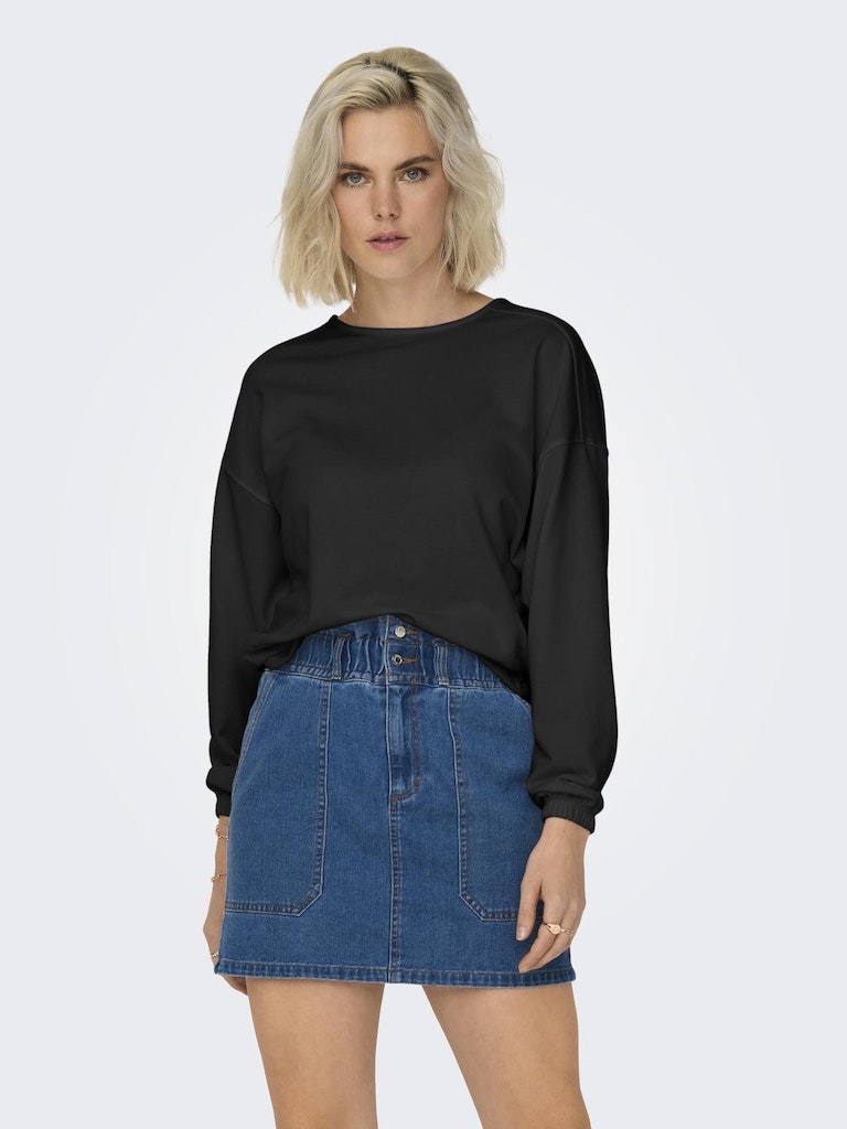 Ladies Sitta Long Sleeve 2-Way Twist O-Neck Sweatshirt-Black-Model Front View
