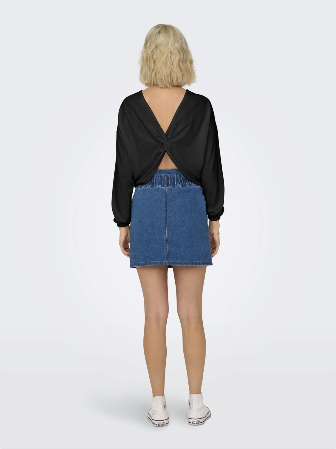 Ladies Sitta Long Sleeve 2-Way Twist O-Neck Sweatshirt-Black-Model Back View