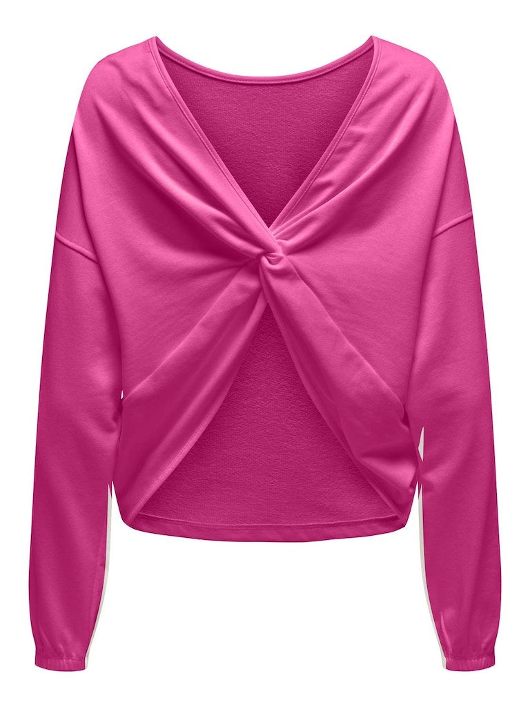 Ladies Sitta Long Sleeve 2-Way Twist O-Neck Sweatshirt-Raspberry Rose-Back View