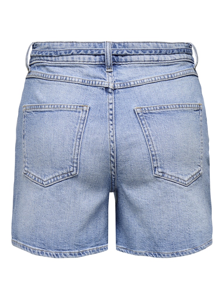 Ladies Gianna Mid Waist Belted Denim Shorts-Light Blue Denim-Ghost Back View