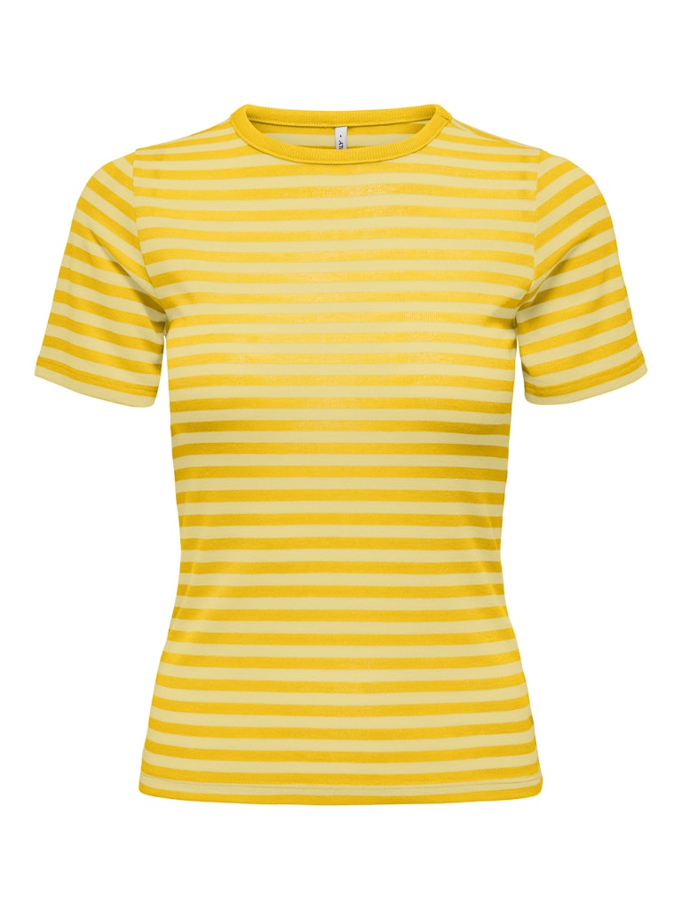 Ladies Onlelli Short Sleeve Rib Top-Lemon Meringue-Front View