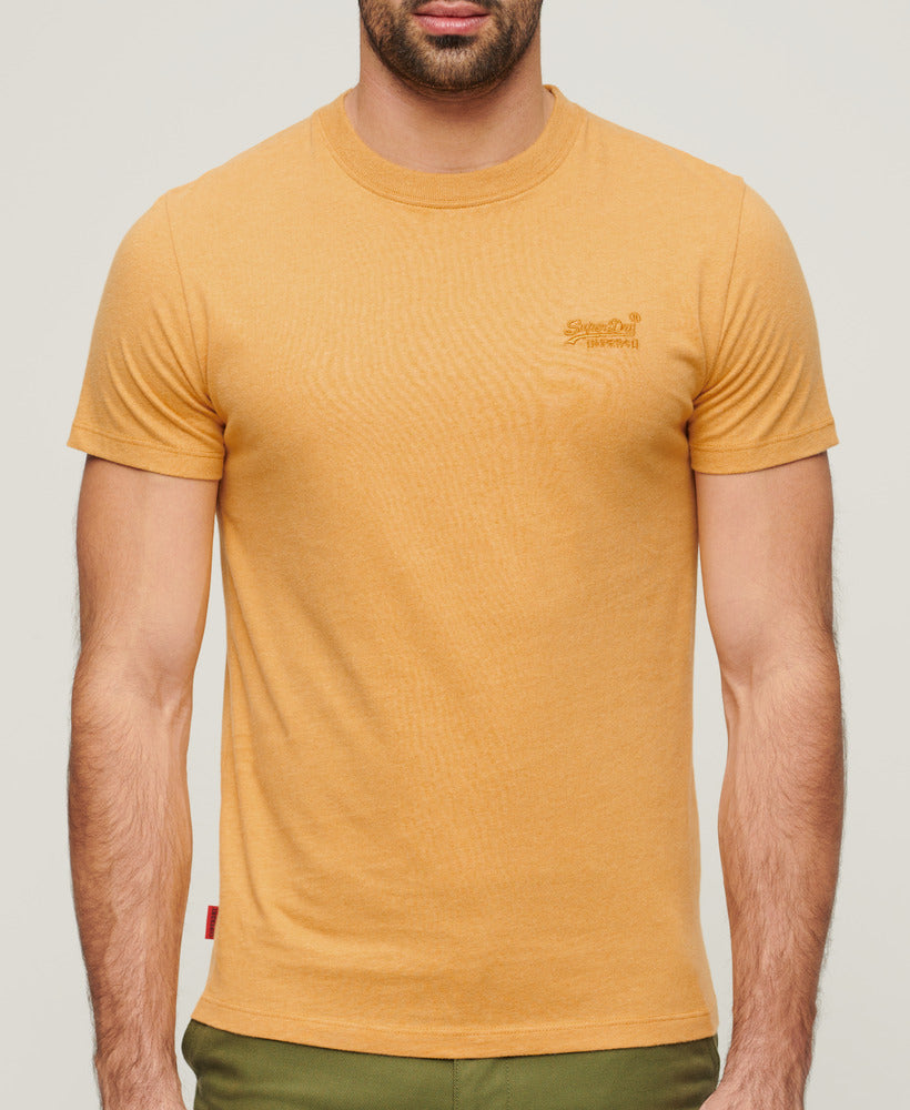 Essential Logo Emb Tee-Ochre Yellow Marl-Close up view