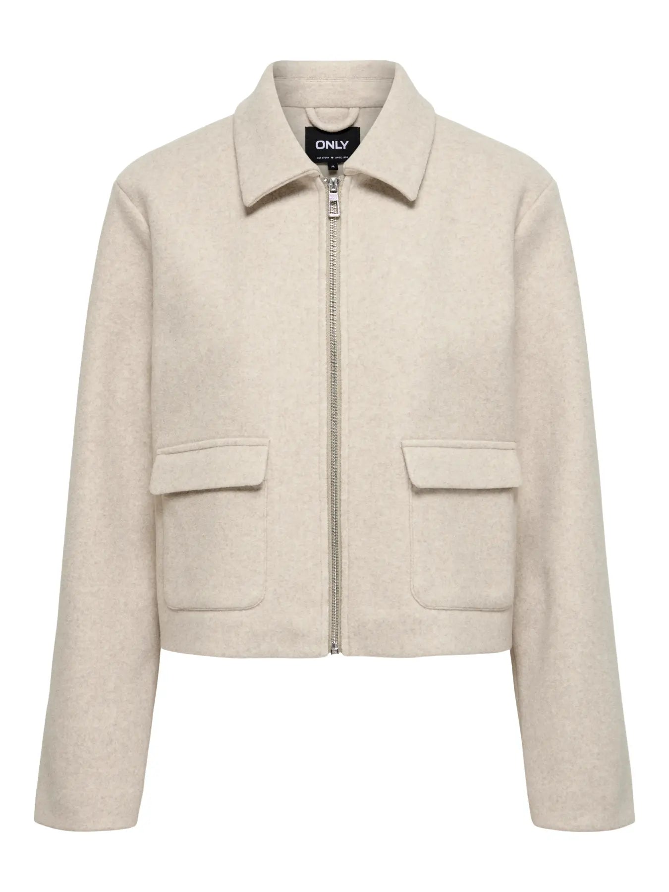 ONLY Vela Zip Short Jacket - Pumice Stone Melange Pumice Stone MELANGE model front view