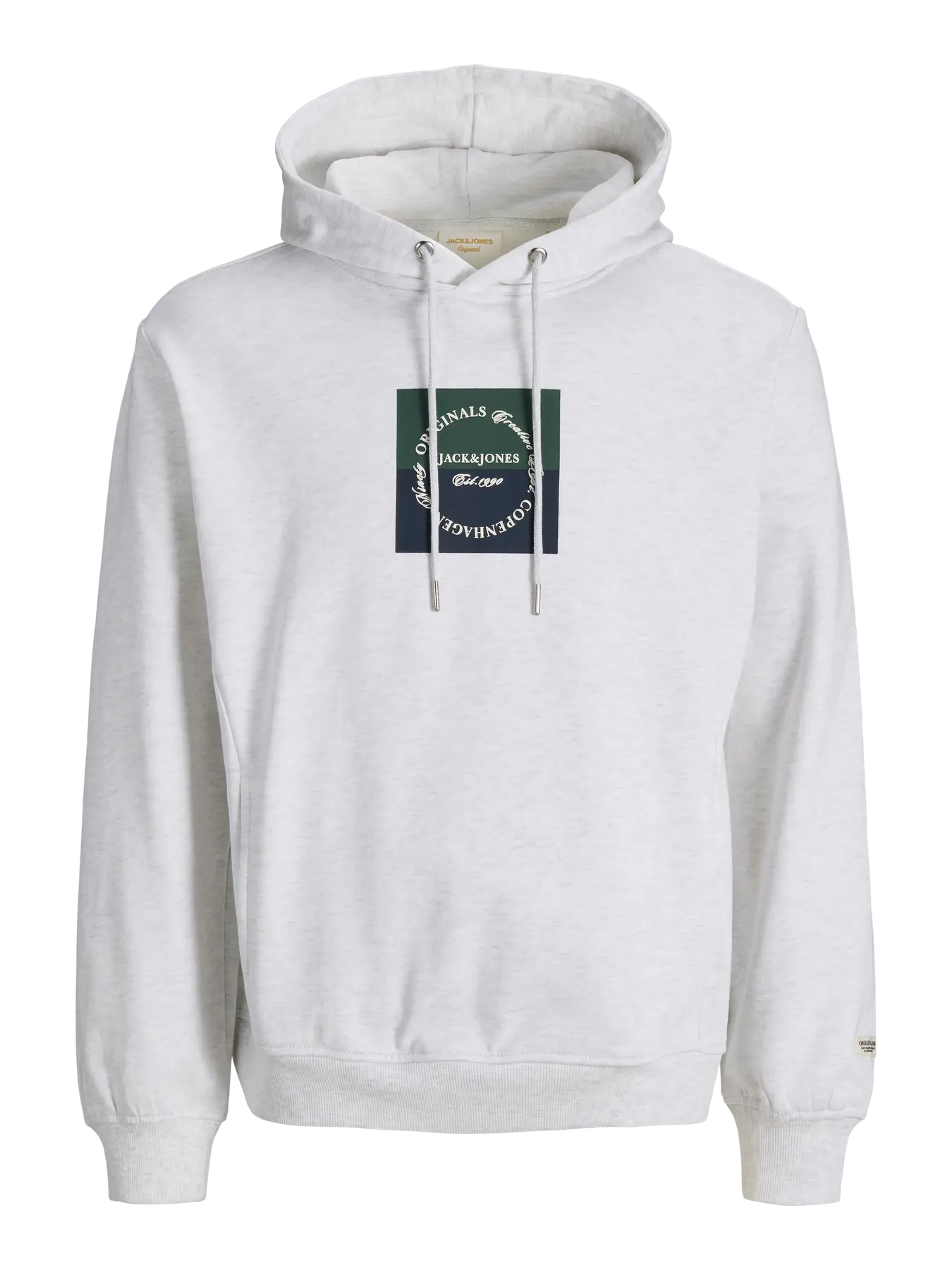 JACK JONES ORIGINALS Catskills Square Branding Hoodie-Bright White Bright White front view