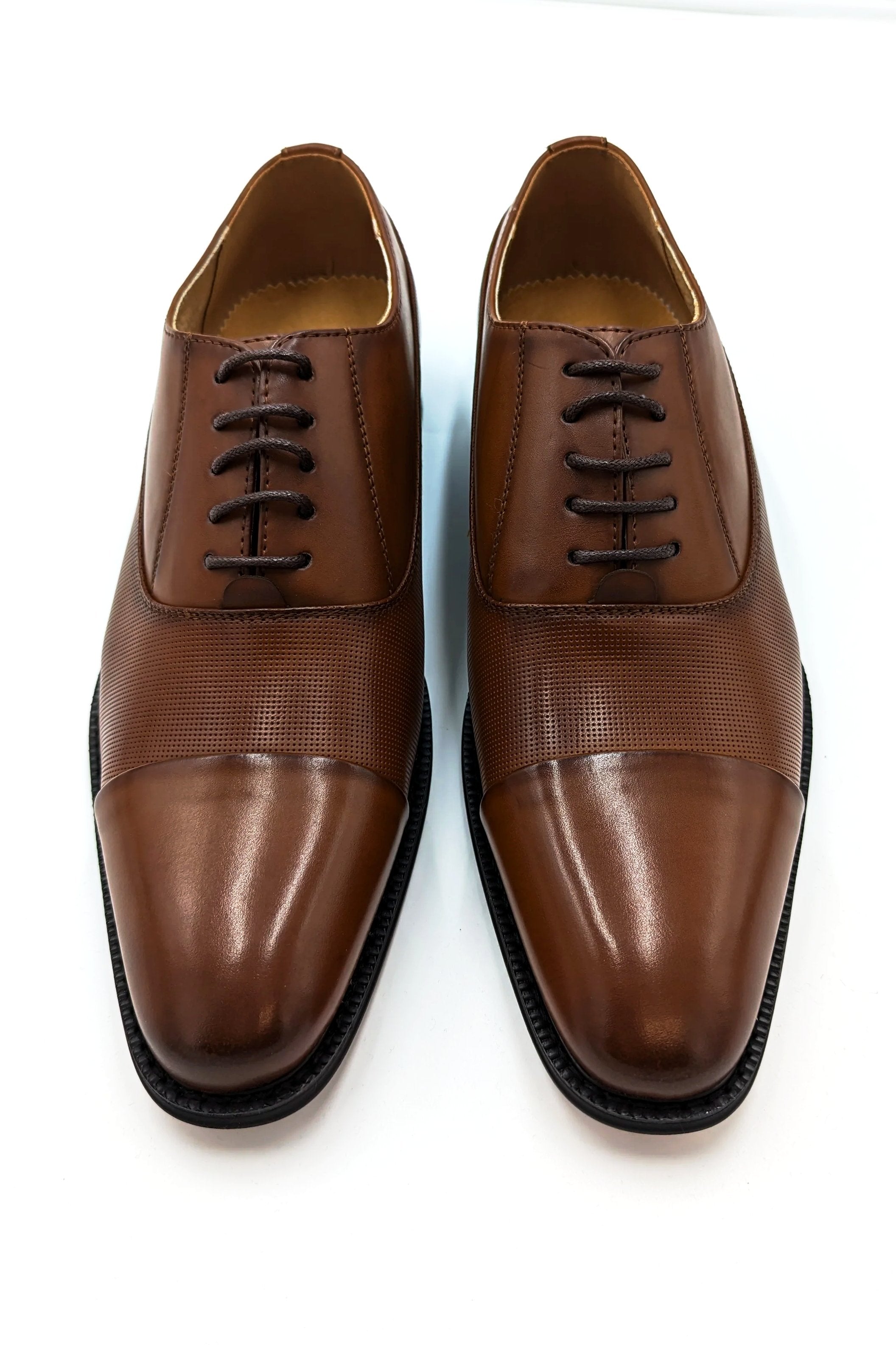 Oxford Toe Cap Tan Tie Shoe-Goor-207-Front view