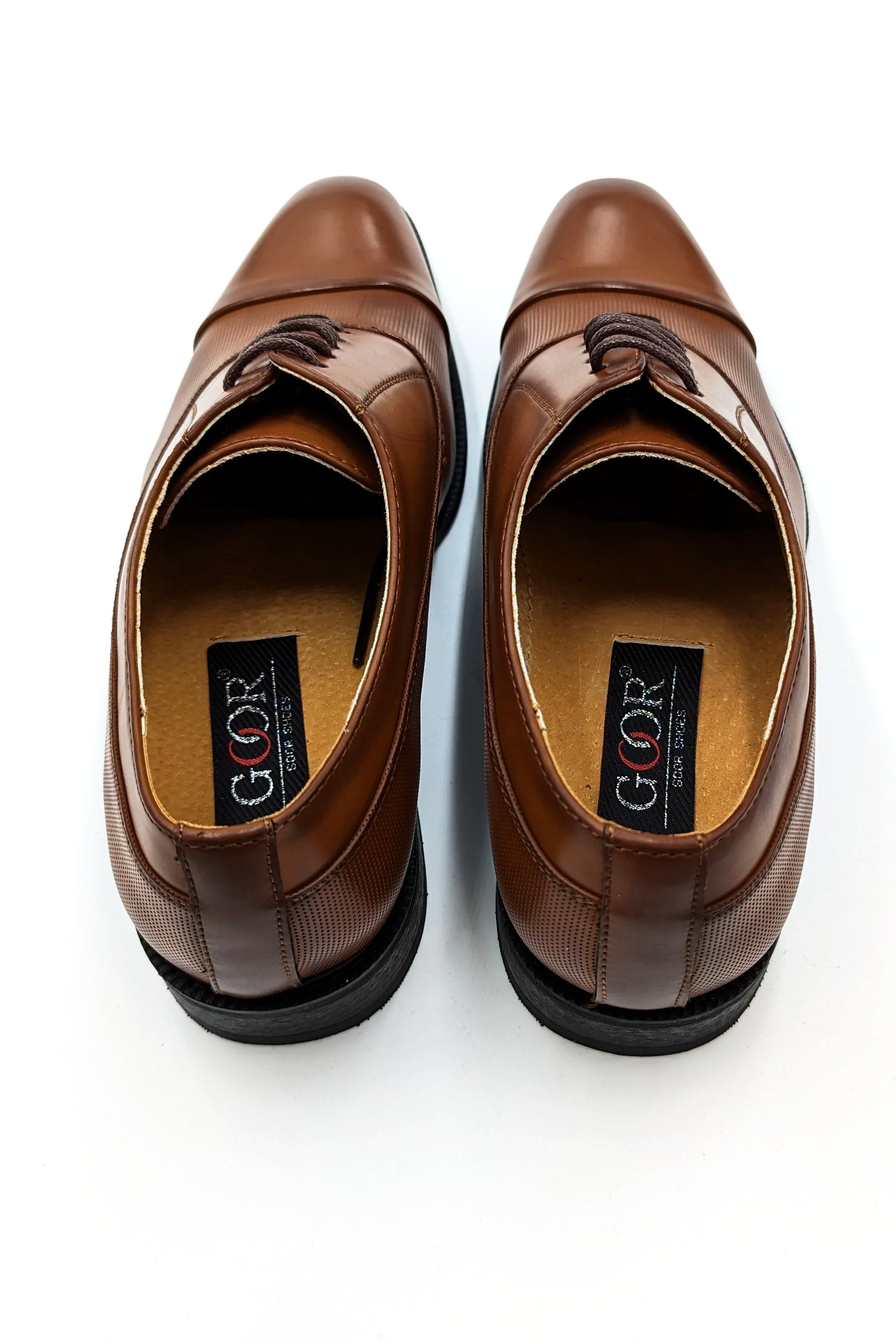 Oxford Toe Cap Tan Tie Shoe-Goor-207-Heel view
