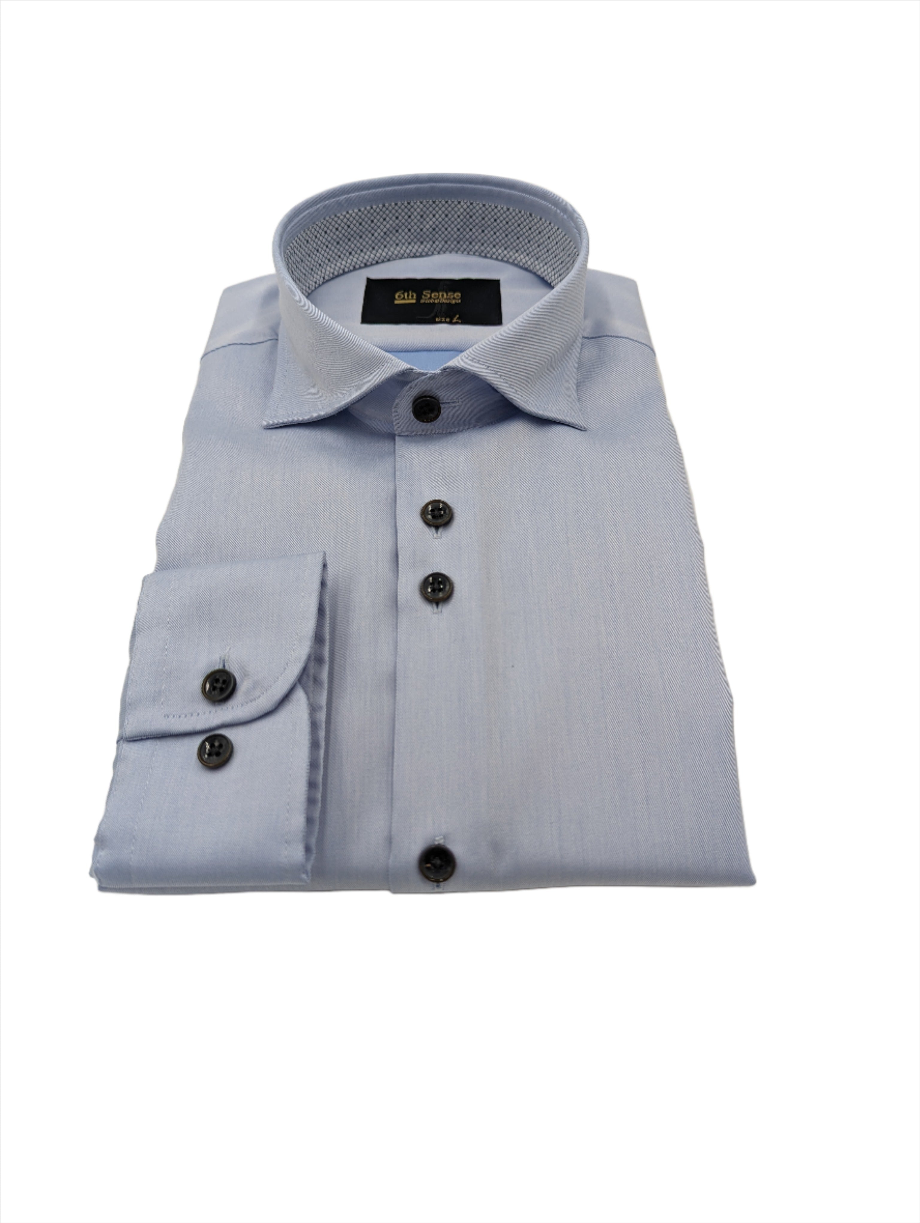 Cac Twill Blue Long Sleeve Shirt with contrasting navy buttons