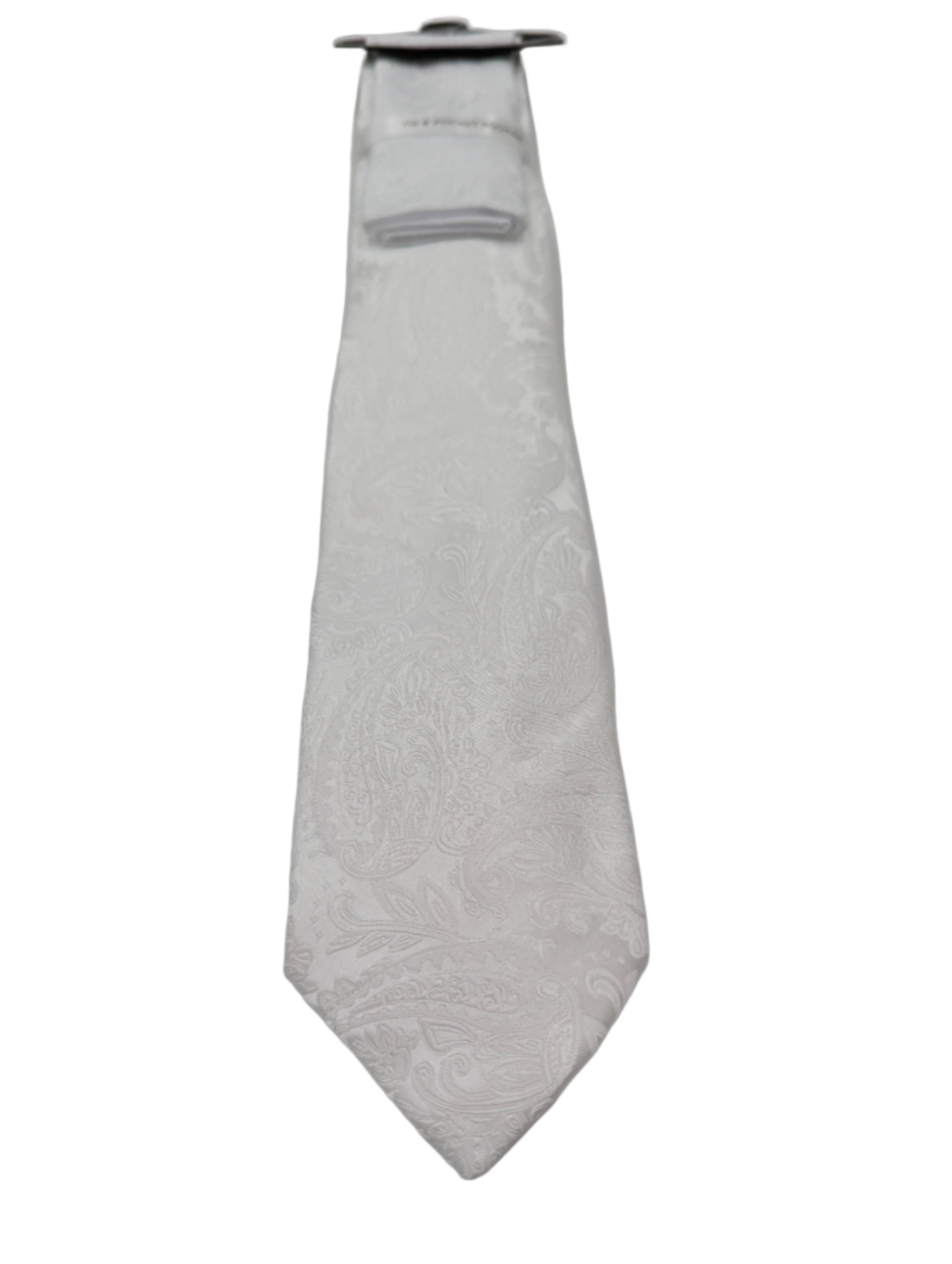 Men's Paisley Tie With Pocket Square - White-Close up view