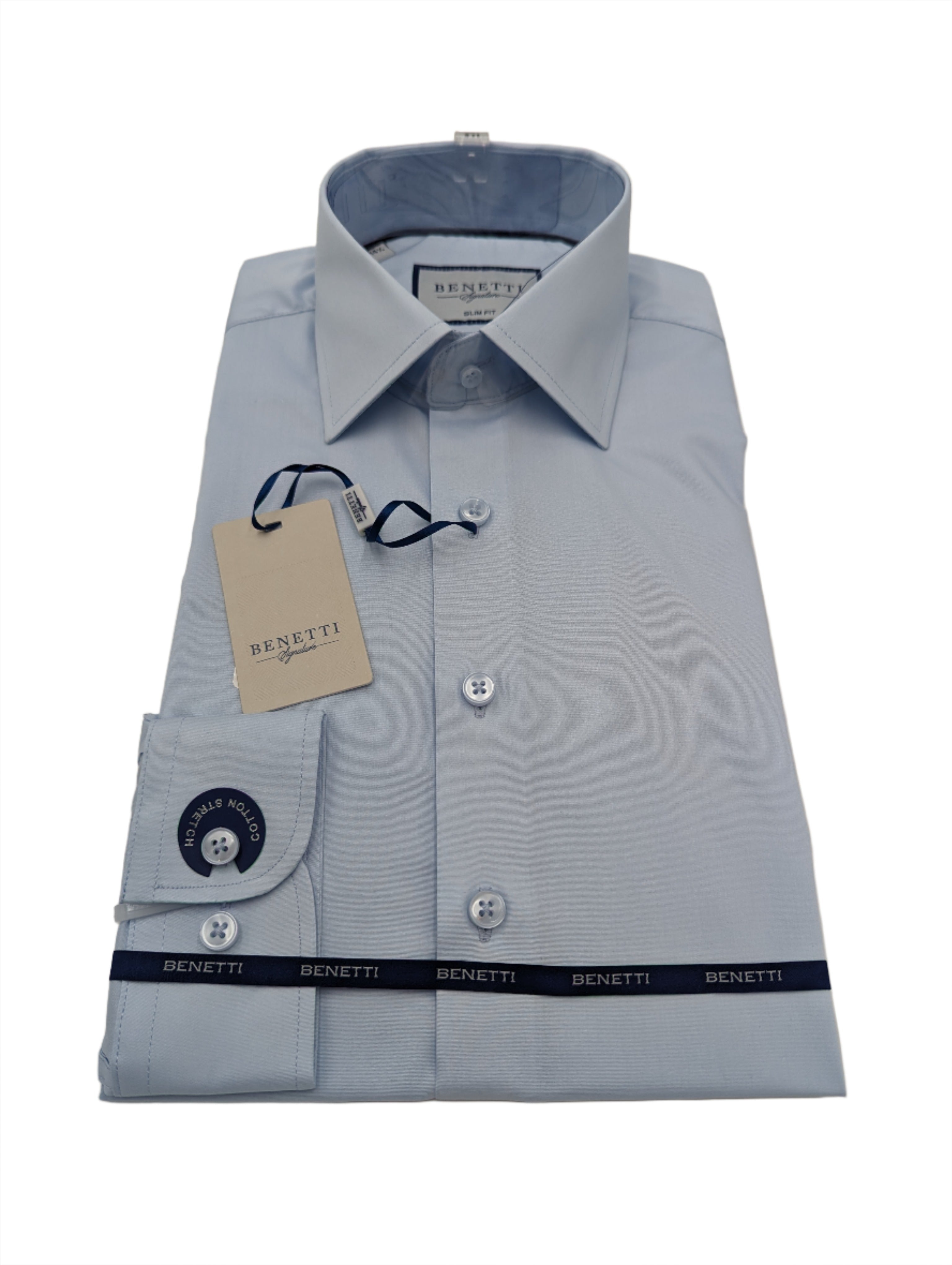 Oscar Sky Slim Fit Shirt-Collar view