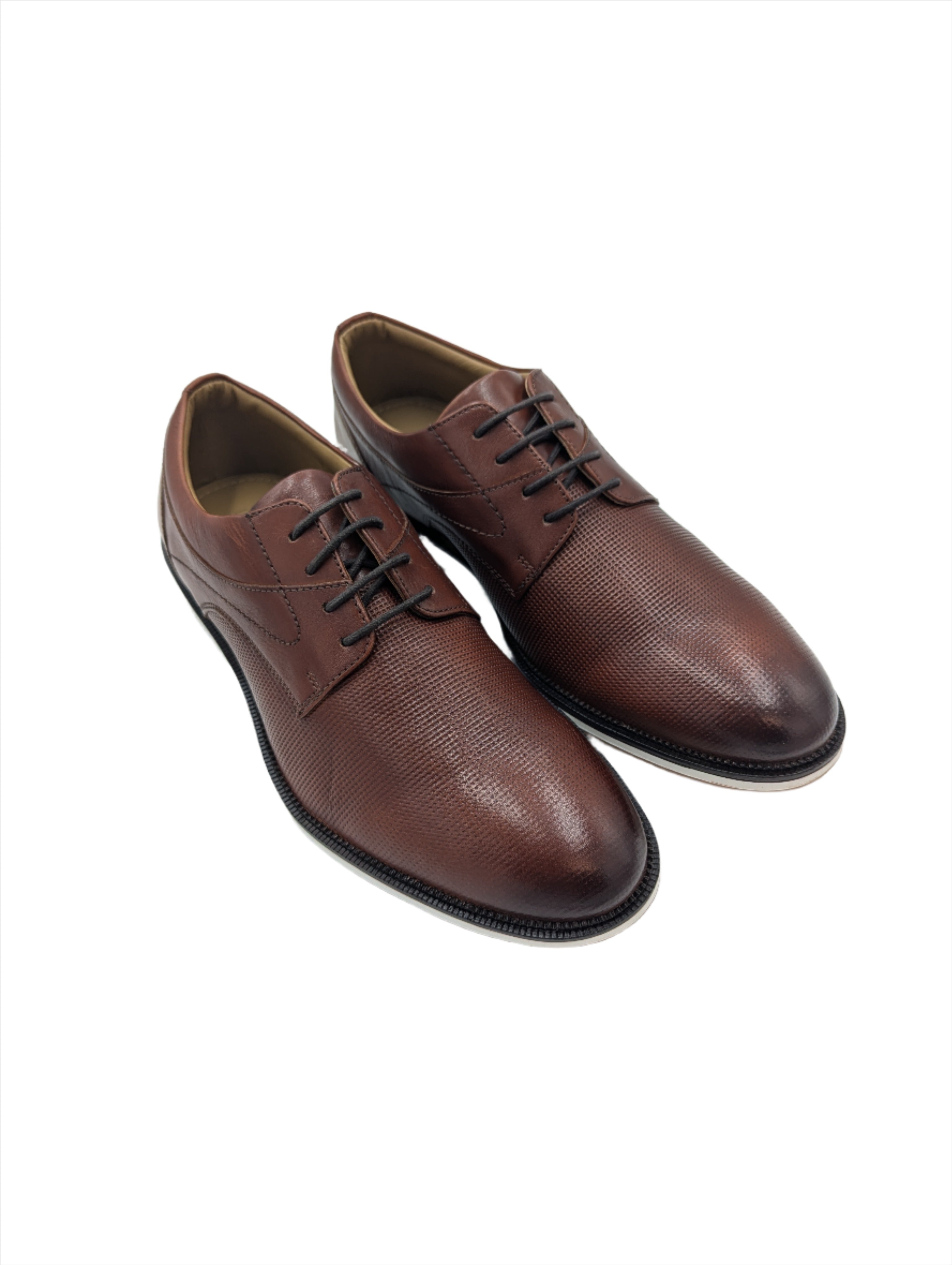 Leather Lace Shoe With White Gum Sole - Tan