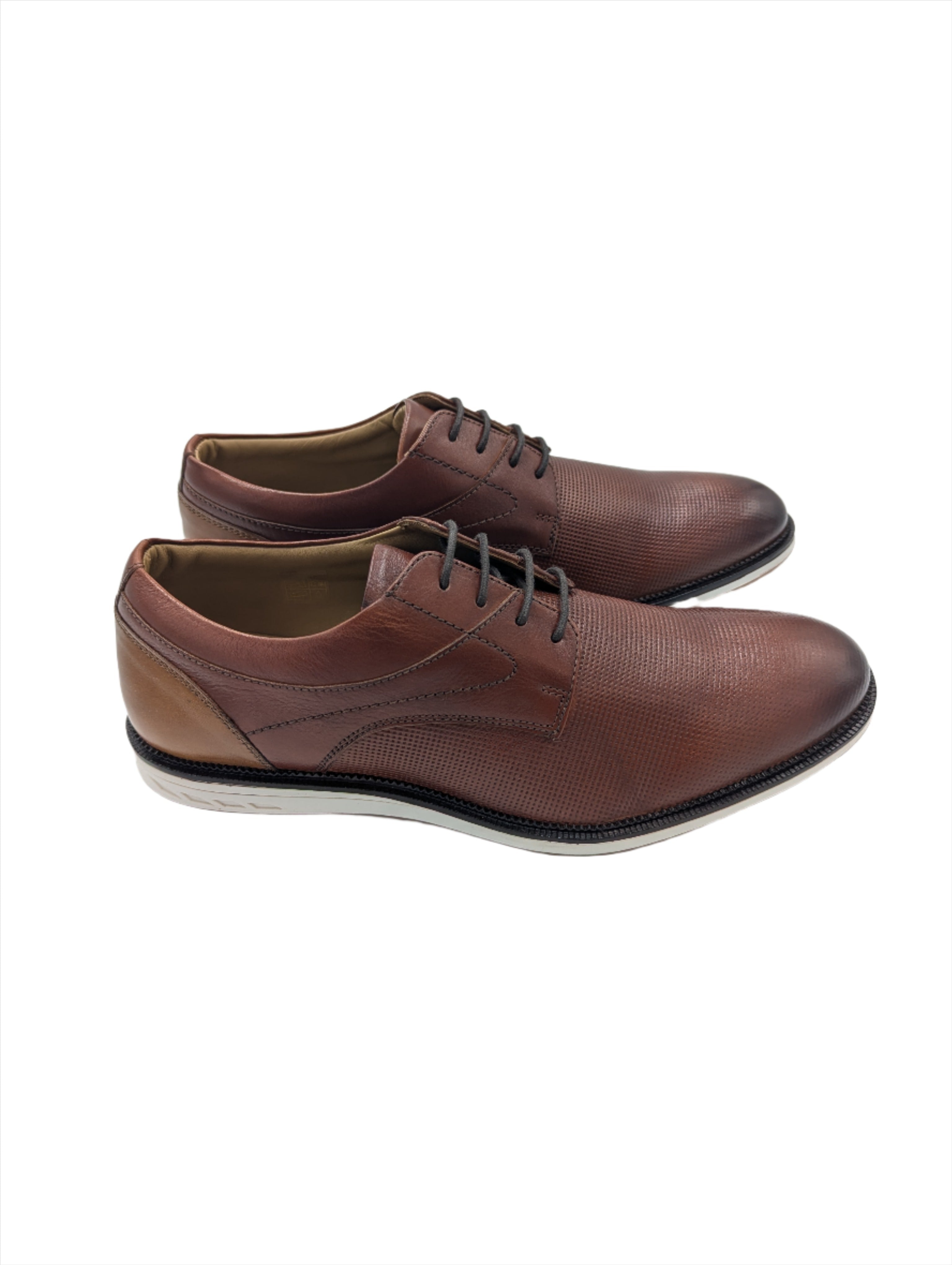 Leather Lace Shoe With White Gum Sole - Tan-Side view