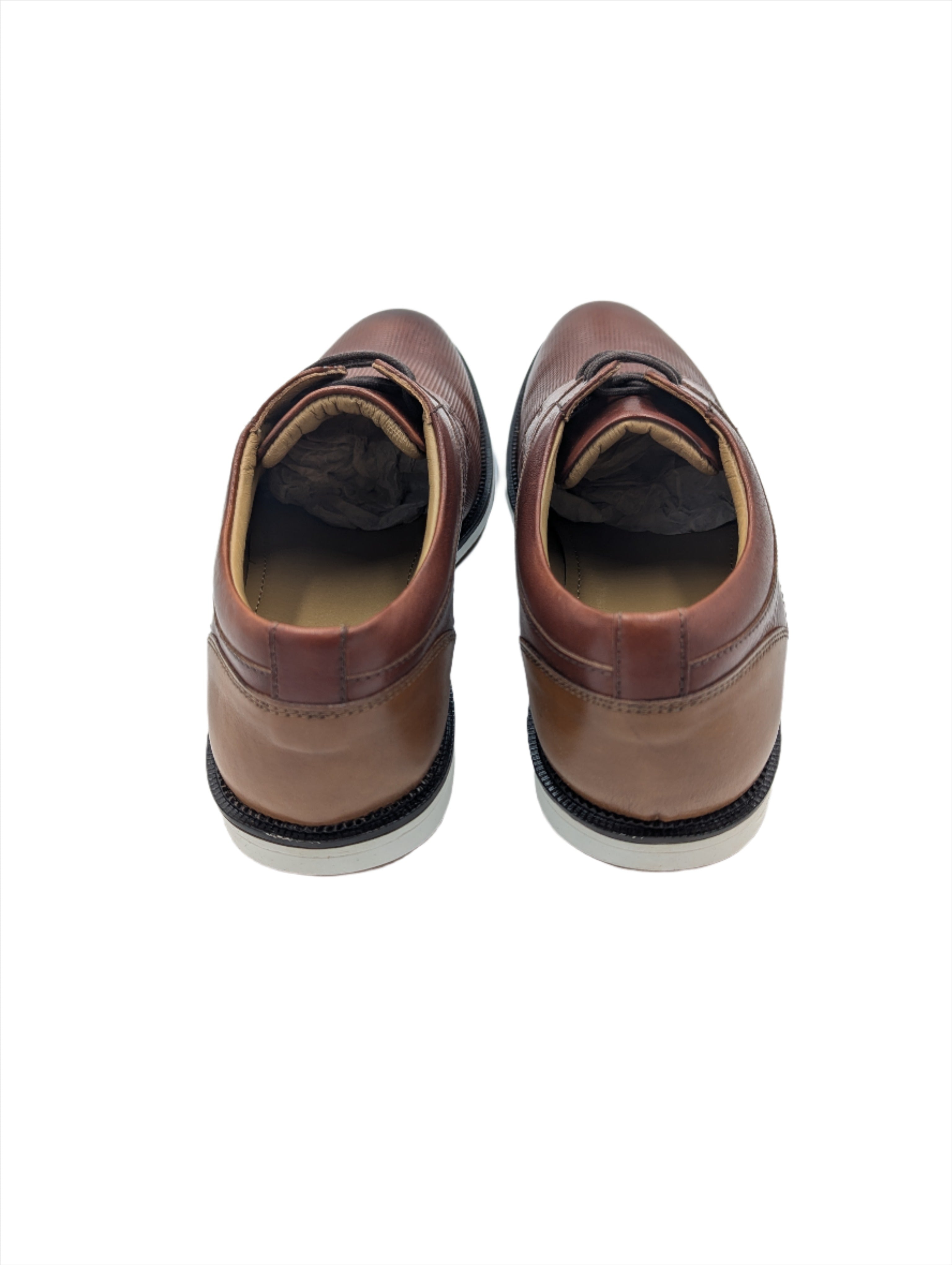 Leather Lace Shoe With White Gum Sole - Tan-Heel view