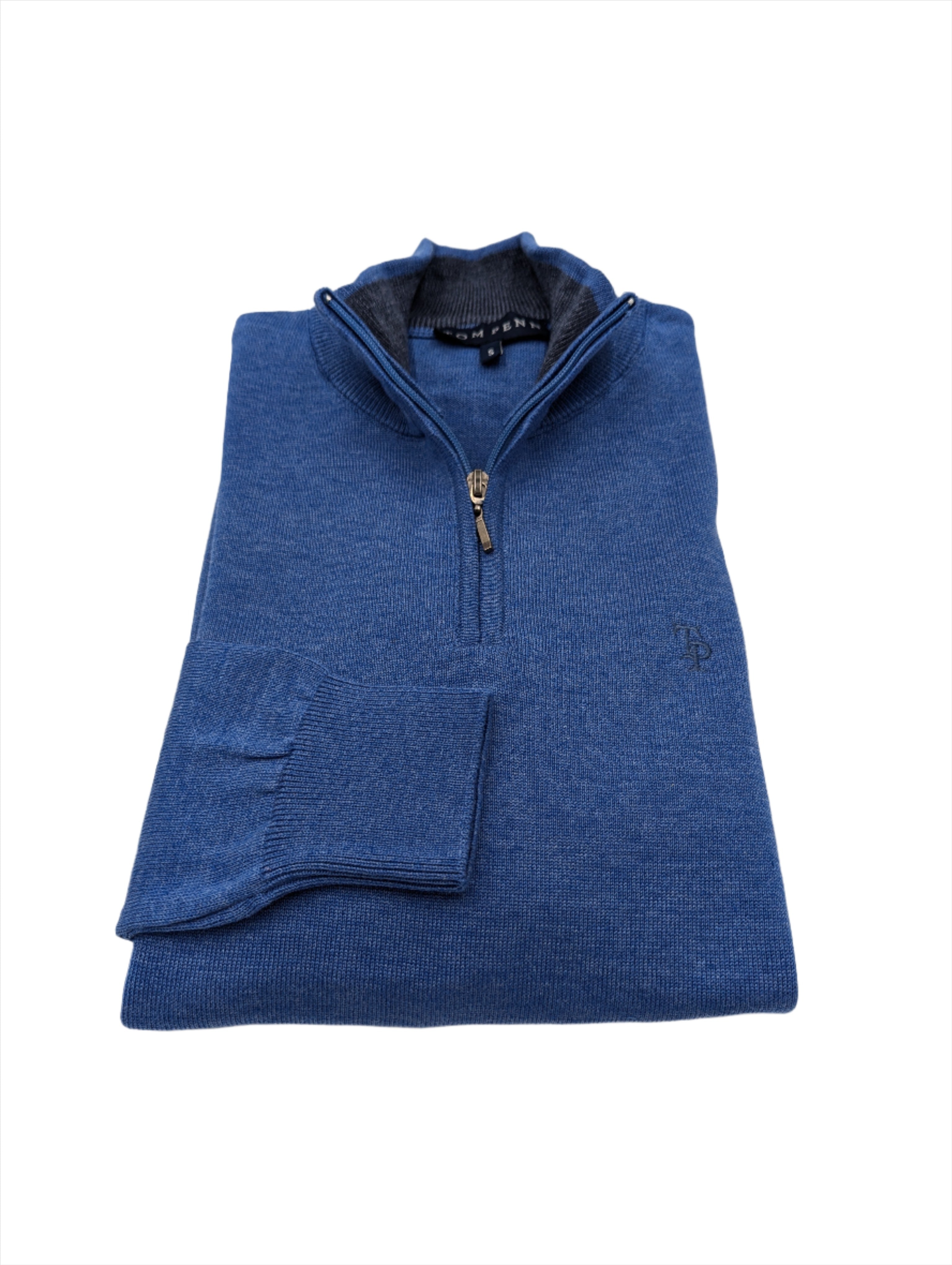Tom Penn 1/4 Zip Knit - Blue-Logo view