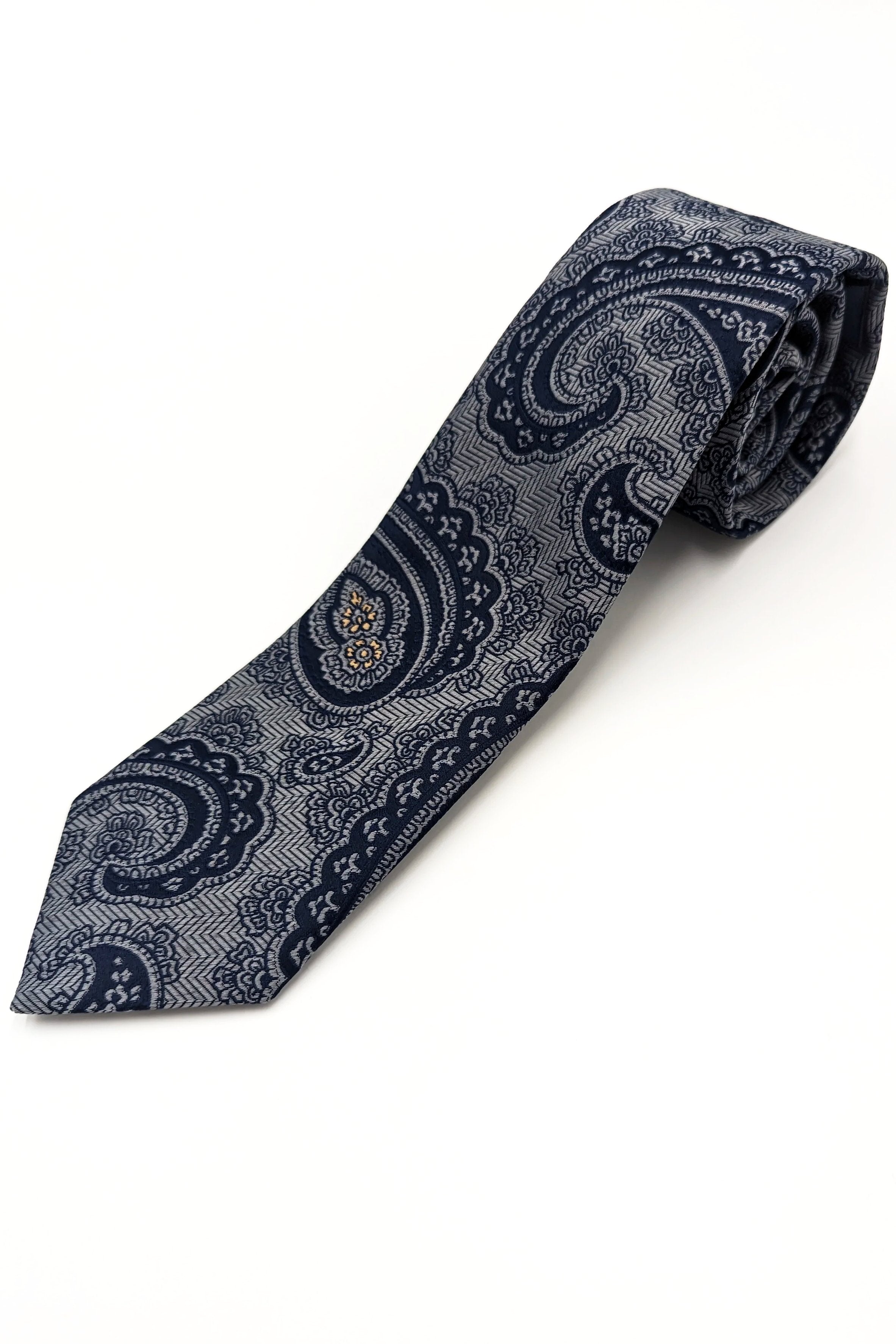 Paisley Tie Navy/Silver with Gold Spec