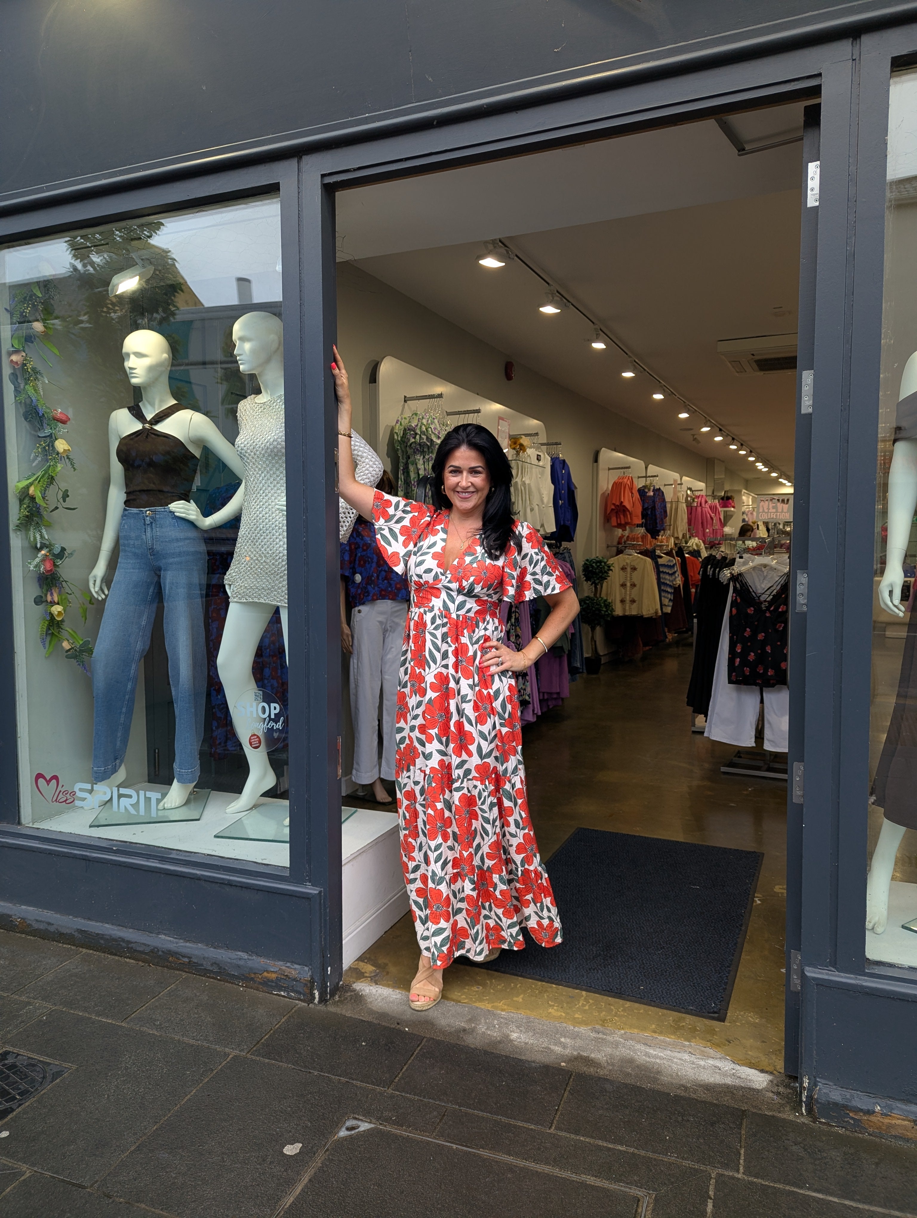 Tina in the Maxi Red Floral Print Dress