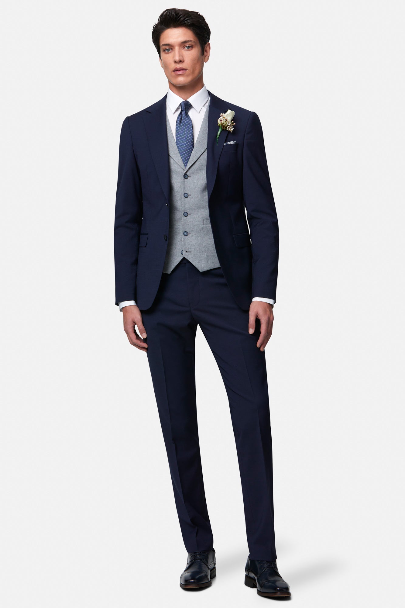 Gavin Tapered Grey Waistcoat-Full model view