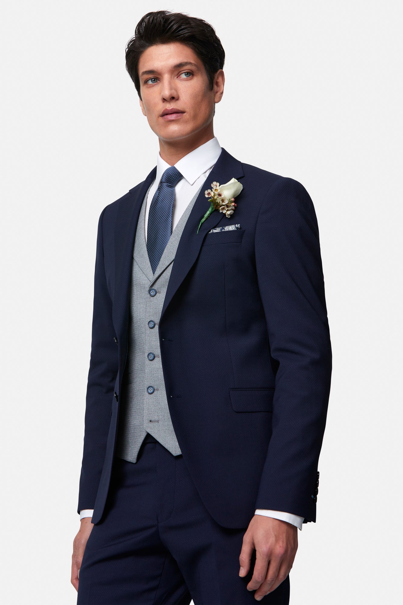 BENETTI Gavin Tapered Grey Waistcoat Grey model front view