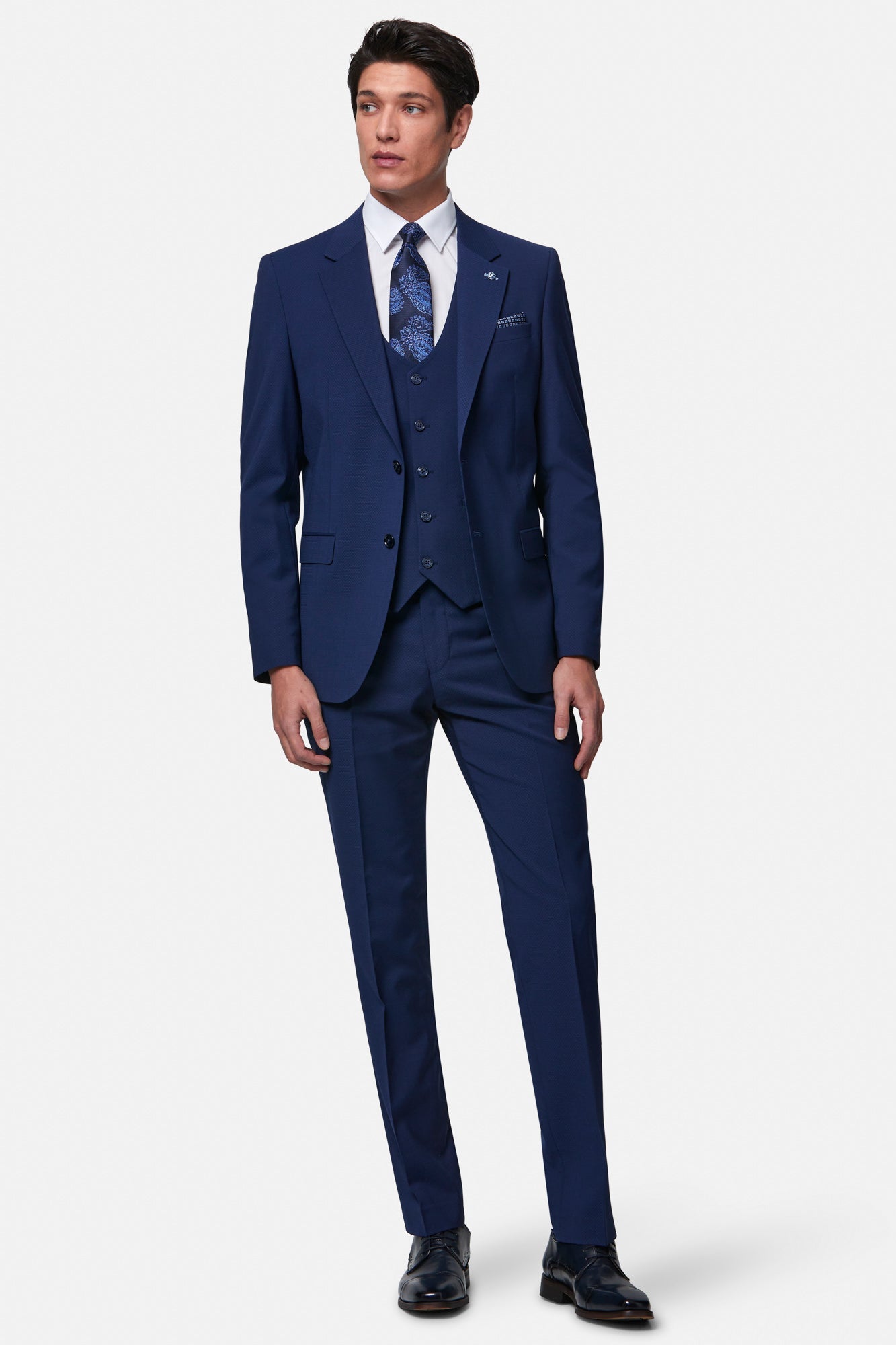 Peter Petrol Tapered Fit Trousers-Full model view